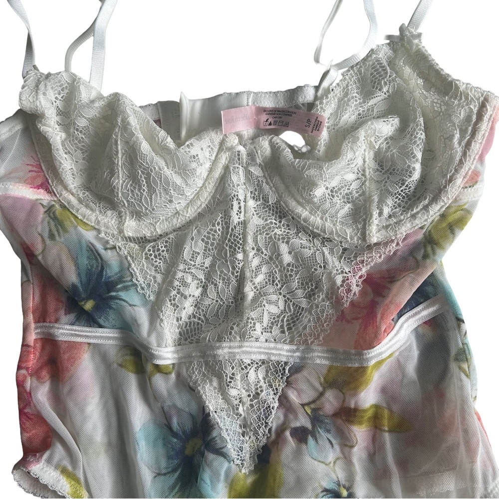 La Vie En Rose Women’s Floral Lace Chemise - White and Multicolor - Picture 3 of 5
